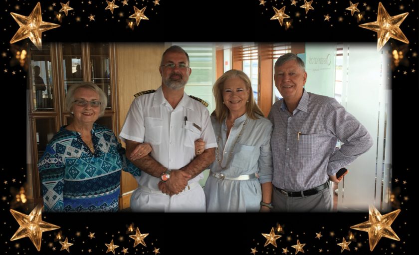 Helen Ross, Silversea Captain Samuele Faille, Liz Cosier, John Ross - aboard Silver Shadow